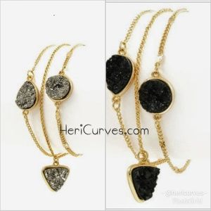 Druzy Stone Teardrop and Triangle Bracelet Set
